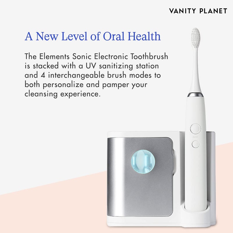 Vanity Planet Elements Ultrasonic Electric Toothbrush - Silver - Advanced Oral Care with UV Sanitizing Charger Base with 3 Replacement Heads - 99.9% Effective Keeping Your Teeth Clean - Image 2